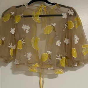 Floral Embroidered Sheer Top - Yellow and Cream